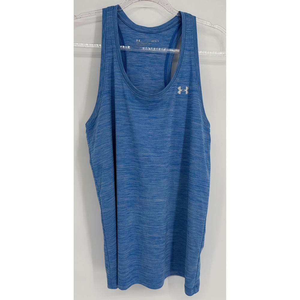 Under Armour Womens Blue Space Dye HeatGear Racerback Tank Top Loose Fit Sz L